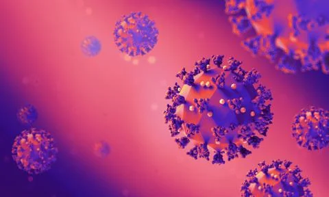 Stylized render of the low poly coronavirus model on a red background. Stock Illustration