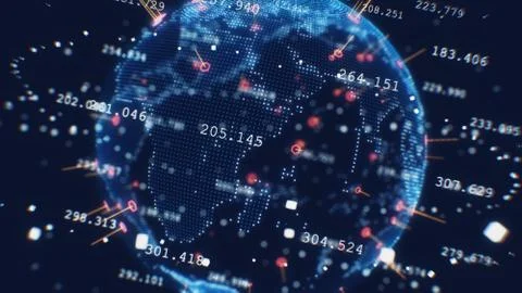 A stylized rendering of the earth conveying the modern digital age and its Stock Illustration
