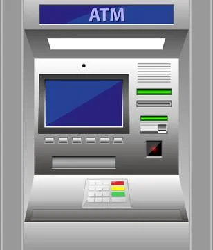 A stylized representation of an Automated Teller Machine (ATM) with a digit.. Stock Illustration