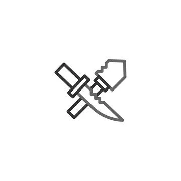 Stylized representation of conflict depicted through crossed sword and axe .. Stock Illustration