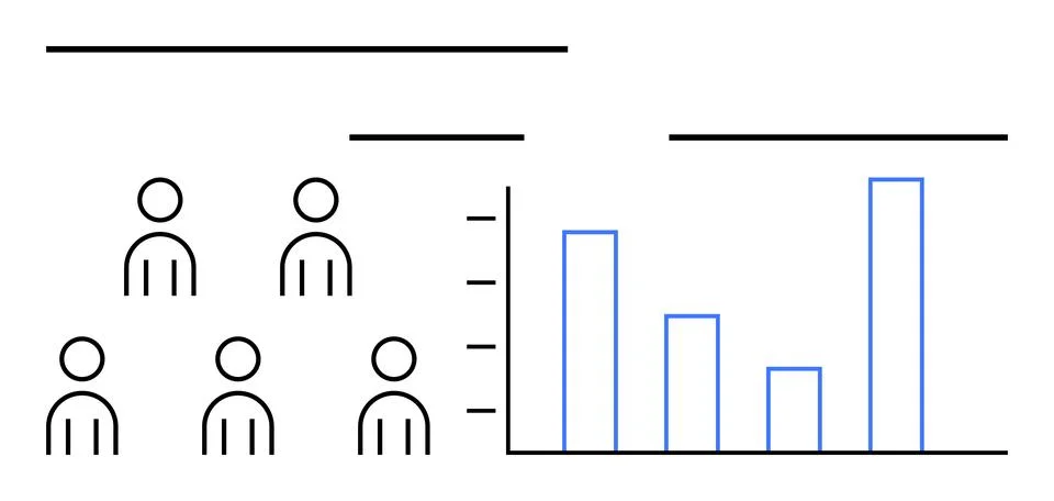 Stylized Representation of Population Data and Bar Graph in Minimalist Line A 스톡 일러스트
