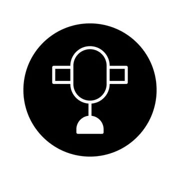 Stylized representation of a standing microphone within black circle showca.. Illustrazione stock
