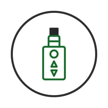 Stylized representation of vaping device within circular frame promoting mo.. Stock Illustration