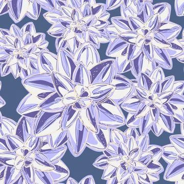 Stylized retro layered succulents. Vector seamless overlapping pattern. Fanta Stock Illustration