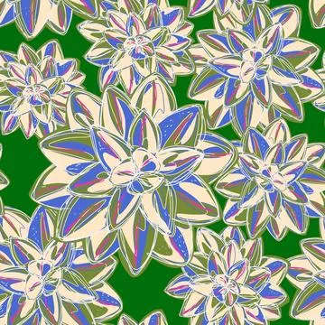 Stylized retro layered succulents. Vector seamless overlapping pattern. Fanta Stock Illustration