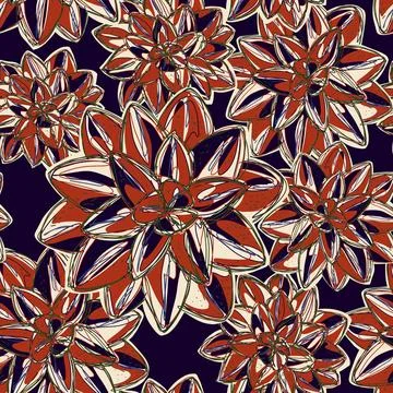 Stylized retro layered succulents. Vector seamless overlapping pattern. Fanta Stock Illustration