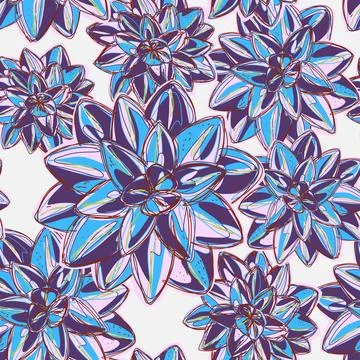 Stylized retro layered succulents. Vector seamless overlapping pattern. Fanta Stock Illustration