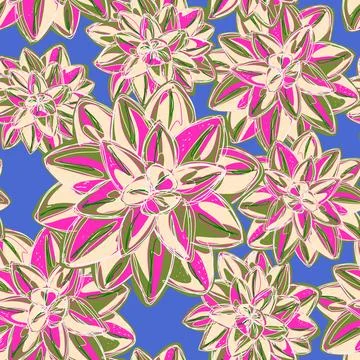 Stylized retro layered succulents. Vector seamless overlapping pattern. Fanta Stock Illustration