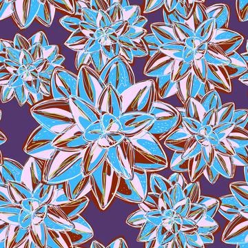 Stylized retro layered succulents. Vector seamless overlapping pattern. Fanta Stock Illustration