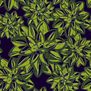 Stylized retro layered succulents. Vector seamless overlapping pattern. Fanta Stock Illustration