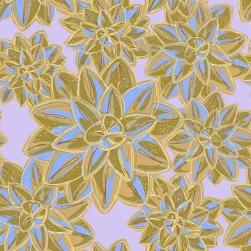 Stylized retro layered succulents. Vector seamless overlapping pattern. Fanta Stock Illustration