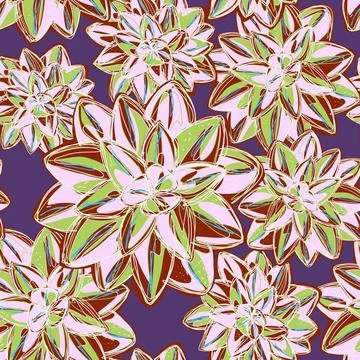 Stylized retro layered succulents. Vector seamless overlapping pattern. Fanta Stock Illustration