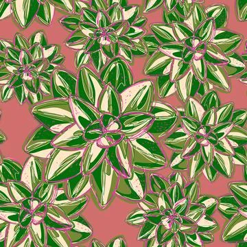 Stylized retro layered succulents. Vector seamless overlapping pattern. Fanta Stock Illustration