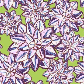 Stylized retro layered succulents. Vector seamless overlapping pattern. Fanta Stock Illustration