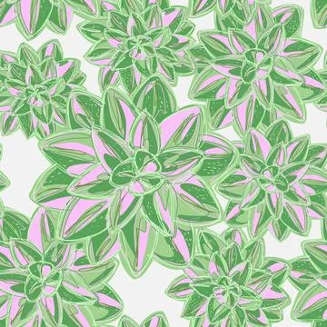 Stylized retro layered succulents. Vector seamless overlapping pattern. Fanta Stock Illustration