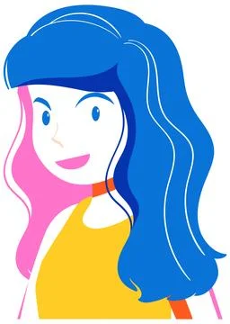 Stylized Risograph Illustration of a Smiling Woman with Blue and Pink Hair Stock Illustration