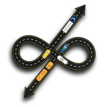 Stylized road junction. Highway with a marking. 3D shadow. Cars. illustration Stock Illustration