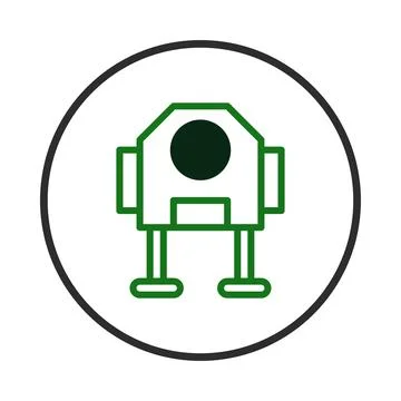 Stylized robot icon within circular frame displaying minimalist design and .. Stock Illustration