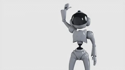 A stylized robot makes a greeting gesture, waving to the audience Stock Footage 254673518