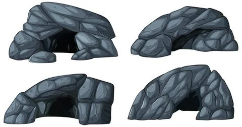 Stylized Rock Cave Illustrations Set Stock Illustration