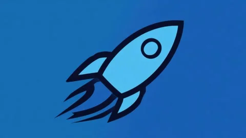 Stylized rocket icon launching upward on blue background, hand drawn digita.. Stock Footage 342046984