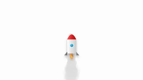 Stylized rocket icon with red nose cone launching upward with vibrant orang.. Stock-Footage 346130648