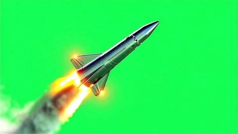 Stylized Rocket Launch Against Green Background Stock Footage 325318434
