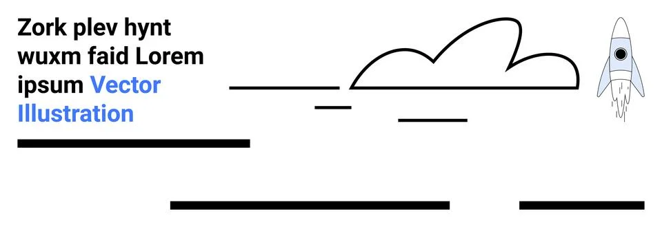 Stylized Rocket Launch with Cloud and Placeholder Text Elements Stock Illustration