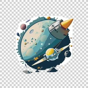 Stylized Rocket Ship In Smoke Cloud Emerging clouds rock Stock Illustration