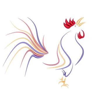 Stylized rooster isolated on a white background. 2017 fiery red rooster. il.. Stock Illustration
