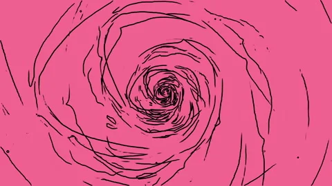A stylized rose outline animation spirals inward on a vibrant pink background Stock Footage 314021048