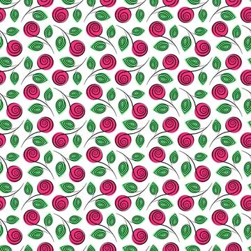 Stylized rose Seamless Pattern in trendy marker green and pink. Springtime Illustrazione stock