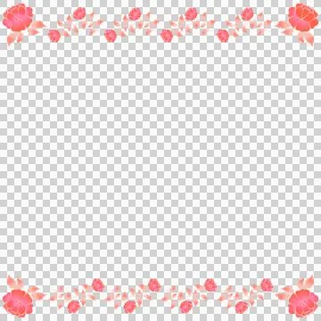 Stylized rose vines are making flat border with pink coral blossoms and leaves Stock Illustration