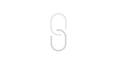 A stylized 'S' logo displayed prominently on a solid black background. 스톡 동영상 333102461