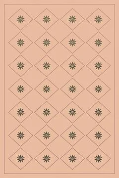 Stylized sage flowers repeat inside outlined diamonds on a soft peach field.. Stock Illustration