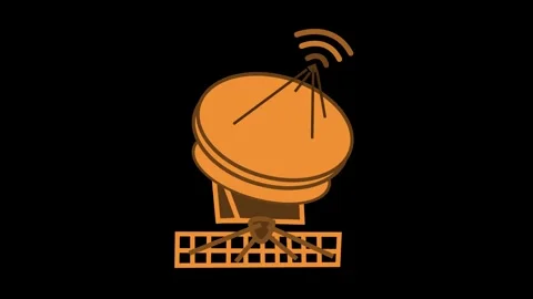 Stylized satellite dish antenna with wireless signal waves showing communic.. Vídeo Stock 337079848