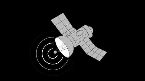 Stylized Satellite with Radar Waves in Space Animated Видео 313759028