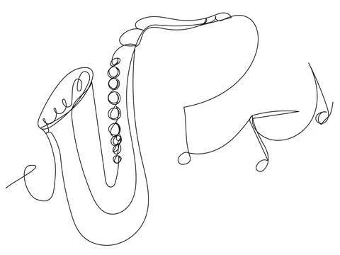 Stylized saxophone in one line on a white background. Stock Illustration