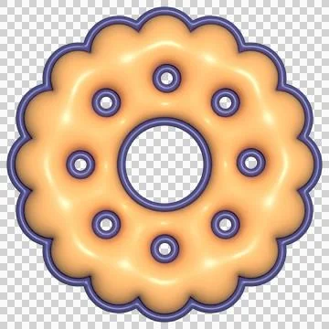 Stylized scalloped ring cookie is being shown on transparent background, 3D Stock Illustration