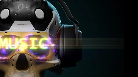 Stylized sci-fi human skull in augmented reality glasses with dynamic animati Stock Footage 240338292