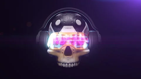 Stylized sci-fi human skull in augmented reality glasses with dynamic animati Stock Footage 240338361