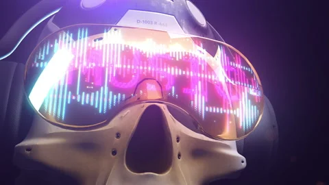 Stylized sci-fi human skull in augmented reality glasses with dynamic animati Stock Footage 240338373