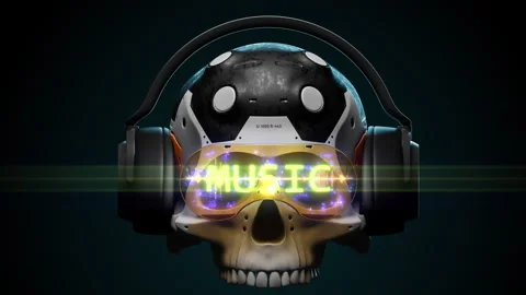 Stylized sci-fi human skull in augmented reality glasses with dynamic animati 스톡 동영상 240338387