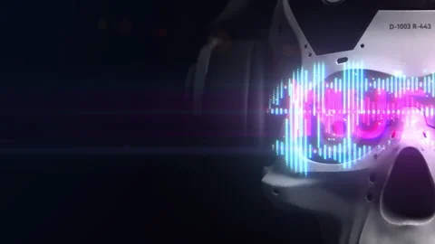 Stylized sci-fi human skull in augmented reality glasses with dynamic animati Video stock 240338395
