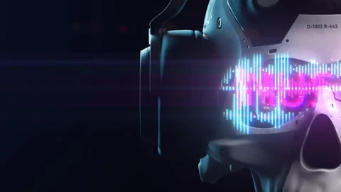 Stylized sci-fi human skull in augmented reality glasses with dynamic animati 스톡 동영상 240338433