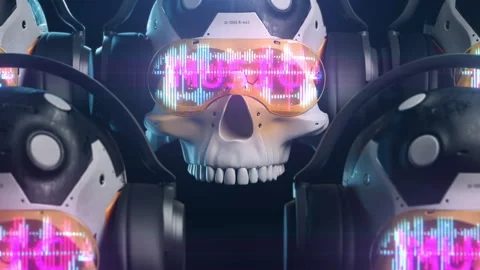 Stylized sci-fi human skull in augmented reality glasses with dynamic animati Video stock 240338473