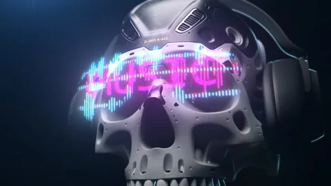Stylized sci-fi human skull in augmented reality glasses with dynamic animati Stock Footage 240338539