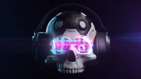 Stylized sci-fi human skull in augmented reality glasses with dynamic animati Stock Footage 240338551