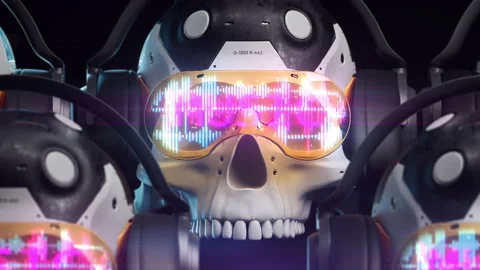 Stylized sci-fi human skull in augmented reality glasses with dynamic animati Stock Footage 240338612