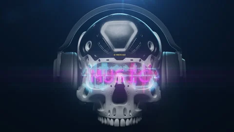 Stylized sci-fi human skull in augmented reality glasses with dynamic animati Stock Footage 240338627